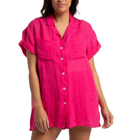 VITAMIN A Zinnia Linen Playa Pocket Cover-up Blouse - Picture 1 of 2